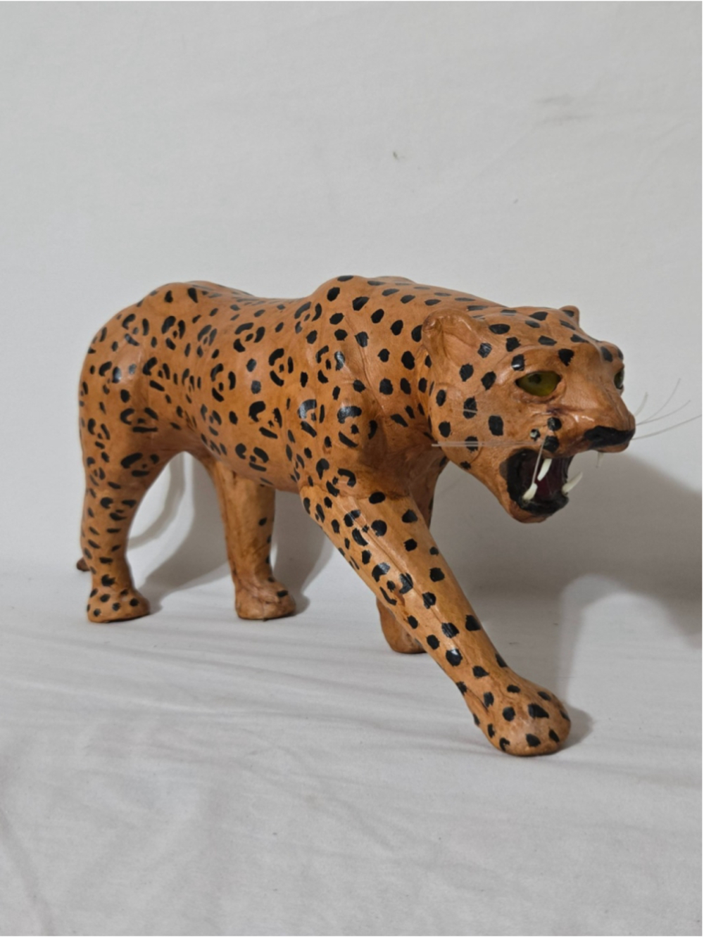 Vtg Leather Wrapped Leopard Statue 14" Mid Century Safari Cheetah Figurine MCM